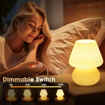 Briignite Mushroom Lamp Stepless Dimmable Nightlight for Bedroom, Glass Table Lamp Murano Mushroom D...