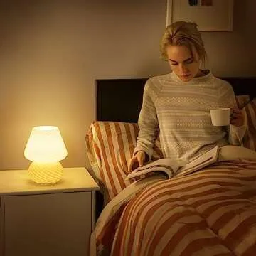 Briignite Mushroom Lamp Stepless Dimmable Nightlight for Bedroom, Glass Table Lamp Murano Mushroom Design, Replaceable 9W Warm Light Bulb Included, Perfect Desk Lamp for Home Decor in Living Room