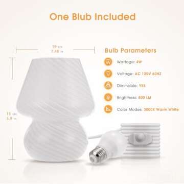 Briignite Mushroom Lamp Stepless Dimmable Nightlight for Bedroom, Glass Table Lamp Murano Mushroom Design, Replaceable 9W Warm Light Bulb Included, Perfect Desk Lamp for Home Decor in Living Room