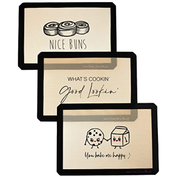 Happy Homes Market, Silicone Baking Mat, Non-Stick, Professional Grade Quality Baking Mat, Food Safe, BPA Free, Reusable, Eco-Friendly, Luxury Baking Sheet Liner- Set of 3 Standard Half Sheet Sizes
