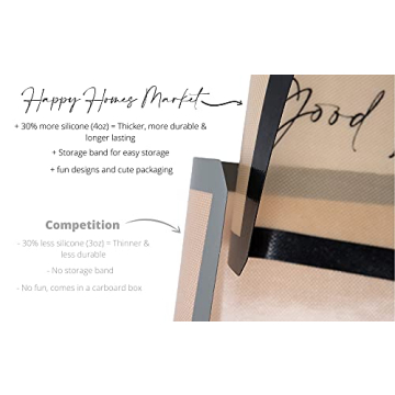 Happy Homes Market, Silicone Baking Mat, Non-Stick, Professional Grade Quality Baking Mat, Food Safe, BPA Free, Reusable, Eco-Friendly, Luxury Baking Sheet Liner- Set of 3 Standard Half Sheet Sizes