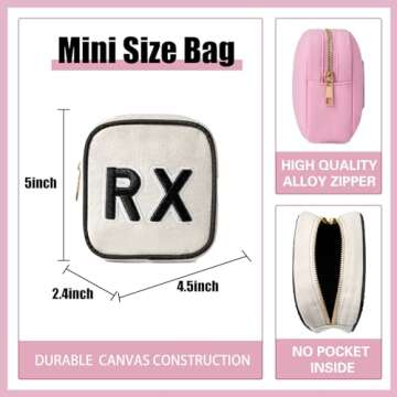 uekeboag Personalized Small Canvas Medicine Cosmetic Bag, Cute Plaid Pattern Chenille Letter Patch R...