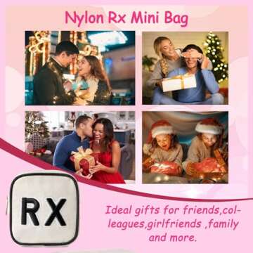 uekeboag Personalized Small Canvas Medicine Cosmetic Bag, Cute Plaid Pattern Chenille Letter Patch RX Drug Pouch with Zipper, Makeup Travel Gift Bag for Women and Girls (11Beige Canvas)