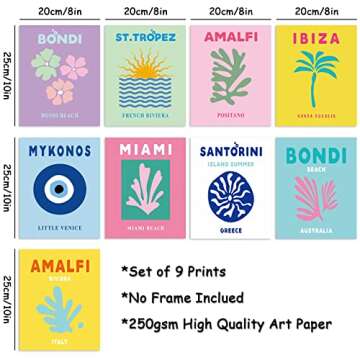 Whaline 9Pcs Preppy Travel Wall Art Prints Preppy Room Decor Abstract Aesthetic Preppy Room Decor Co...