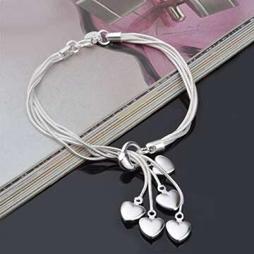 CHRISLZ Women's Heart Charm Bracelet Jewelry Exquisite Silver Heart Pendant Hand Chain
