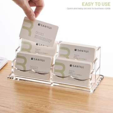 SANRUI Acrylic Business Card Holder for Desk, Horizontal Clear Name Card Display Stand Desktop Display Stand for Business Cards, Business Card Organizer, Perfect for Offices & Professionals 4 Slots