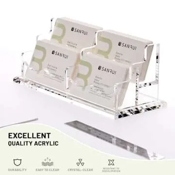 SANRUI Acrylic Business Card Holder for Desk, Horizontal Clear Name Card Display Stand Desktop Display Stand for Business Cards, Business Card Organizer, Perfect for Offices & Professionals 4 Slots