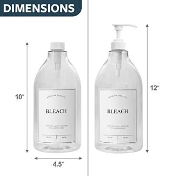Calindiana Modern Farmhouse Bleach Liquid Laundry Detergent Dispenser for Laundry Room Decor and Organization, PET Plastic Landry Soap Containers with Water Resistant Label, Clear 64oz