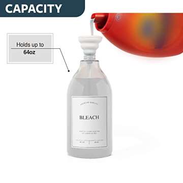 Calindiana Modern Farmhouse Bleach Liquid Laundry Detergent Dispenser for Laundry Room Decor and Organization, PET Plastic Landry Soap Containers with Water Resistant Label, Clear 64oz