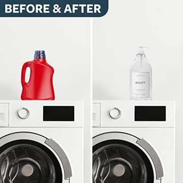 Calindiana Modern Farmhouse Bleach Liquid Laundry Detergent Dispenser for Laundry Room Decor and Organization, PET Plastic Landry Soap Containers with Water Resistant Label, Clear 64oz