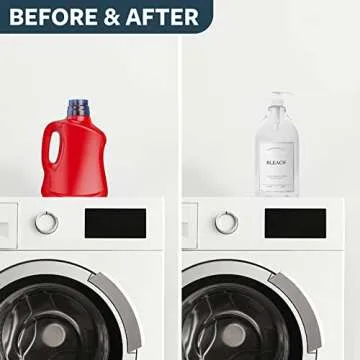 Calindiana Modern Farmhouse Bleach Liquid Laundry Detergent Dispenser for Laundry Room Decor and Organization, PET Plastic Landry Soap Containers with Water Resistant Label, Clear 64oz