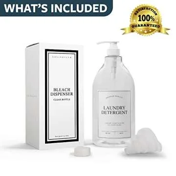 Calindiana Modern Farmhouse Bleach Liquid Laundry Detergent Dispenser for Laundry Room Decor and Organization, PET Plastic Landry Soap Containers with Water Resistant Label, Clear 64oz