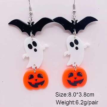 twinkle eye Acrylic Halloween Earrings Patchwork Bat Pumpkin Ghost Earrings Halloween Jewelry For Wo...