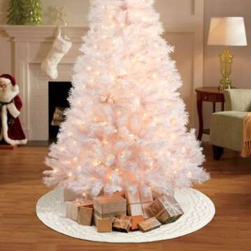 NIBESSER Knit Tree Skirt White 48" Christmas Tree Skirt Ivory Knitted Tree Skirt Mat for Christmas Decorations Yarn Thick Rustic Cable Knit Tree Skirt for Home Party Holiday Ornaments