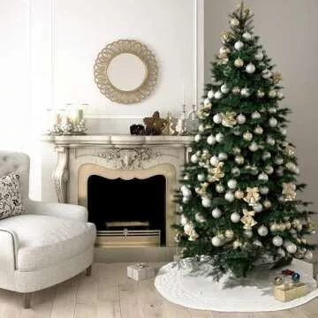 NIBESSER Knit Tree Skirt White 48" Christmas Tree Skirt Ivory Knitted Tree Skirt Mat for Christmas Decorations Yarn Thick Rustic Cable Knit Tree Skirt for Home Party Holiday Ornaments