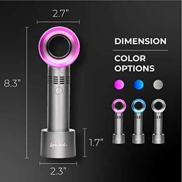 Lyon Lash Portable USB Rechargeable Bladeless Mini Fan/Air Conditioning Blower/Handheld Cooling Dryer, Essential Eyelash Extension Supplies, Dries Glue/Adhesive Rapidly (Nickel/Fuchsia Pink)