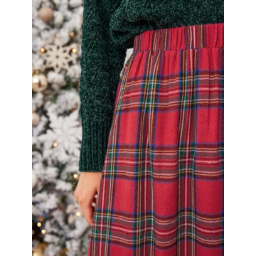 CUPSHE Women Skirts Plaid Ruffled Maxi Skirt Holiday High-Rise Waist Long Skirt,XL Red