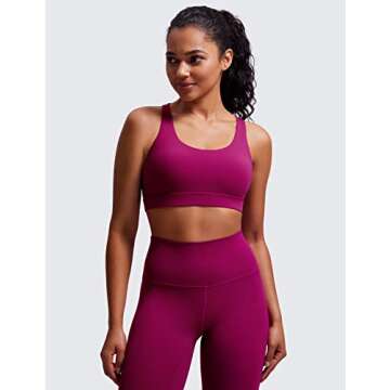 CRZ YOGA Women's Strappy Sports Bras Fitness Workout Padded Yoga Top Criss Cross Back Cami Magenta P...