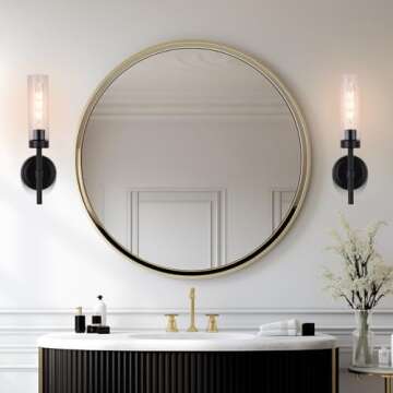 ZAUKNYA Wall Sconces Set of Two, Black Modern Knurled Sconce Wall Lights, Bathroom Sconces Vanity Wa...