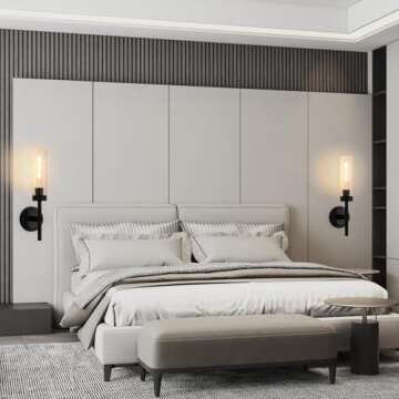 ZAUKNYA Wall Sconces Set of Two, Black Modern Knurled Sconce Wall Lights, Bathroom Sconces Vanity Wall Light Fixture with Clear Glass for Indoor Living Room Bedroom Hallway Staircase (Black 2-Pack)