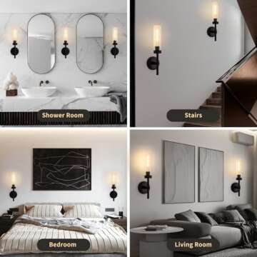 ZAUKNYA Wall Sconces Set of Two, Black Modern Knurled Sconce Wall Lights, Bathroom Sconces Vanity Wall Light Fixture with Clear Glass for Indoor Living Room Bedroom Hallway Staircase (Black 2-Pack)