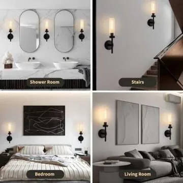 ZAUKNYA Wall Sconces Set of Two, Black Modern Knurled Sconce Wall Lights, Bathroom Sconces Vanity Wall Light Fixture with Clear Glass for Indoor Living Room Bedroom Hallway Staircase (Black 2-Pack)