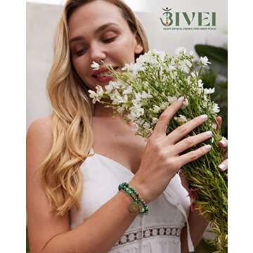 Bivei Green Agate Beaded Bracelets Heart Chakra Crystal Life Tree and Leaf Charm Bracelet Natural Se...