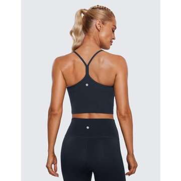 CRZ YOGA Womens Butterluxe Y Back Longline Sports Bras - Spaghetti Straps Racerback Padded Yoga Workout Crop Tank Top True Navy X-Small