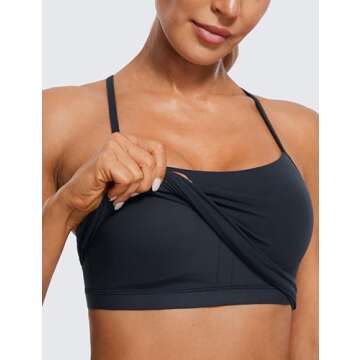 CRZ YOGA Womens Butterluxe Y Back Longline Sports Bras - Spaghetti Straps Racerback Padded Yoga Workout Crop Tank Top True Navy X-Small