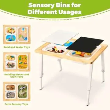 SAUCE ZHAN Sensory Table and Stools for Toddlers 1-5, Kids Table with 3 Bins Writable Lids, Adjustable Height Play Table & Chairs, Preschool Table/Desk for Outdoor Indoor Use, Sand and Water Table
