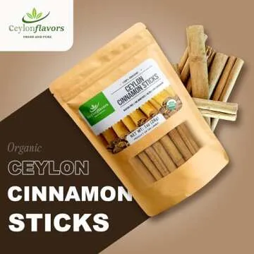 Organic Ceylon cinnamon sticks, True or Real Cinnamon, Premium Grade, Harvested from a USDA Certified Organic Farm in Sri Lanka 1 oz / 28 g (3" cut 6 to 7 sticks)