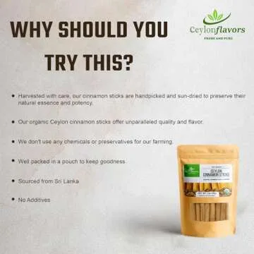 Organic Ceylon cinnamon sticks, True or Real Cinnamon, Premium Grade, Harvested from a USDA Certified Organic Farm in Sri Lanka 1 oz / 28 g (3" cut 6 to 7 sticks)