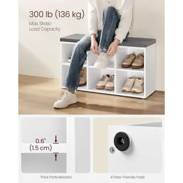 VASAGLE Shoe Bench with Cushion and Adjustable Shelves