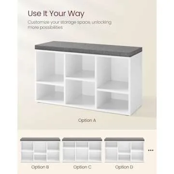 VASAGLE Shoe Bench with Cushion and Adjustable Shelves