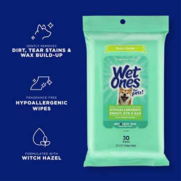 Wet Ones for Pets Extra Gentle Dog Wipes with Witch Hazel for Snout, Eye, Ear, Fragrance-Free Dog Wi...