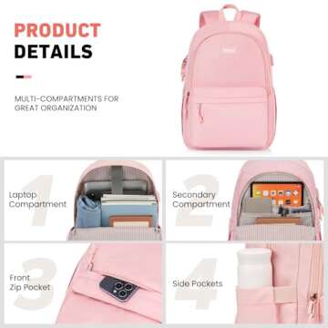 KROSIAS School Backpack for Teens Girls, Cute Student Bookbag Large 15.6 Inch Laptop Bag Aesthetic C...