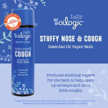 Oilogic Stuffy Nose and Cough Vapor Bath Relief for Babies & Toddlers, Essential Oil Breathe Blend -...