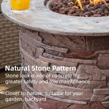 SUNBURY Outdoor Fire Pit Propane Round Fire Pit Table Fire Column, Stonecrest 40,000 BTU Gas Fire Pit for Outside w Lava Rocks, Waterproof Cover