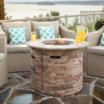 SUNBURY Outdoor Fire Pit Propane Round Fire Pit Table Fire Column, Stonecrest 40,000 BTU Gas Fire Pit for Outside w Lava Rocks, Waterproof Cover
