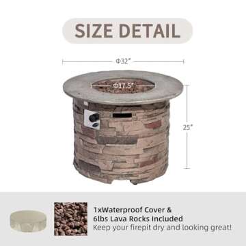 SUNBURY Outdoor Fire Pit Propane Round Fire Pit Table Fire Column, Stonecrest 40,000 BTU Gas Fire Pit for Outside w Lava Rocks, Waterproof Cover