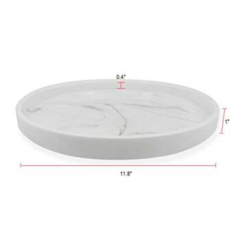 Epoxy Resin Tray，11.8-Inch（Diameter）,Marble Design Serving Tray, Decorative Round Tray, Coffee...