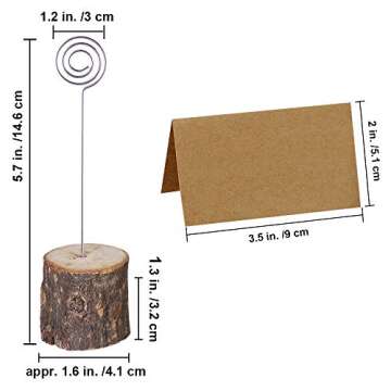 Supla 20 Pcs Rustic Wood Place Card Holders with Swirl Wire Wooden Bark Memo Holder Stand Card Photo...