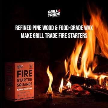 Grill Trade Fire Starter Squares 144, Easy Burn Your BBQ Grill, Camping Fire, Wood Stove, Smoker Pel...