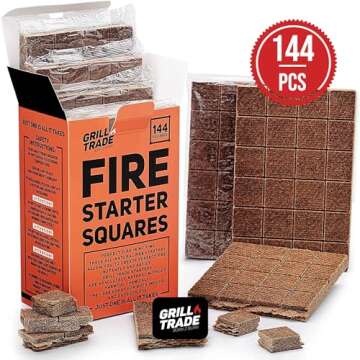 Grill Trade Fire Starter Squares 144, Easy Burn Your BBQ Grill, Camping Fire, Wood Stove, Smoker Pellets, Lump Charcoal, Fireplace - Fire Cubes are The Best Barbeque Accessories