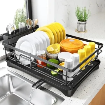 Dish Drying Rack for Kitchen Counter - Large Dish Rack with Drainboard, Rustproof Dish Drainer with ...