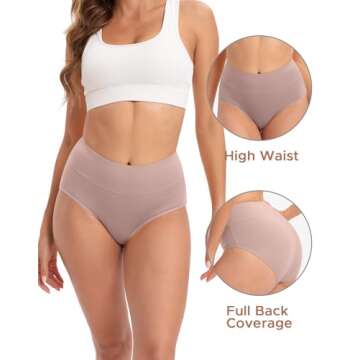 INNERSY Women's Underwear Cotton High Waisted Underwear Women Pack Briefs Ladies Cotton Panties 5 Pa...