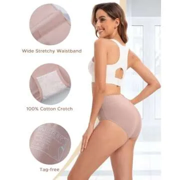 INNERSY Women's Underwear Cotton High Waisted Underwear Women Pack Briefs Ladies Cotton Panties 5 Pack(X-Large, Basic)