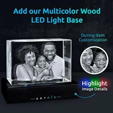 ArtPix 3D Crystal Photo, Personalized Gifts for Women, Wife, Men, Her, Him, Great Customized Gift With Your Own Photo, Custom 3D Etched Engraved, Couples Gifts