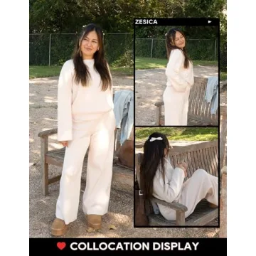 ZESICA Women's 2 Piece Outfits Set Casual Long Sleeve Knit Pullover Top and Wide Leg Pants Sweatsuit Lounge Sets,Cream,Medium