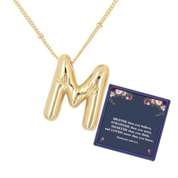 DIOWUS Bubble Letter Necklace For Women,Dainty Balloon Initial Necklaces 18k Gold Plated Chain Pendant Alphabet Necklaces For Girlfriend Charm Simple Gift Jewelry (M)